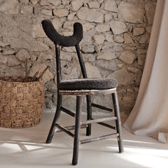 Chaise Totem — dossier lune, galette indoor noire